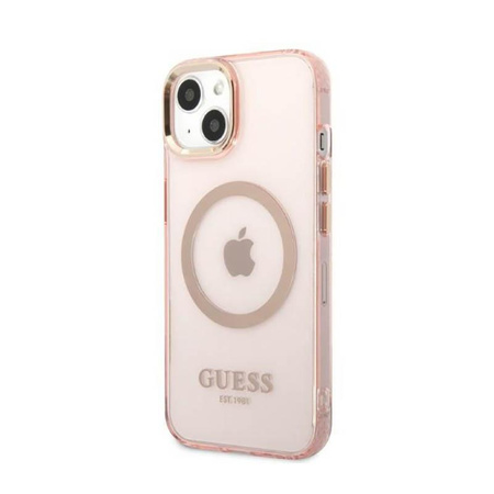 Guess Gold Outline Translucide MagSafe - étui pour iPhone 13 (rose)