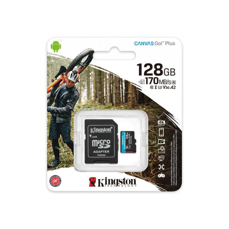 Carte mémoire Kingston Canvas Go Plus microSDXC - 128 Go A2 Class 10 UHS-I U3 V30 170/90 MB/s avec adaptateur