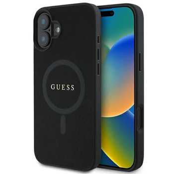 Guess Saffiano Classic Logo MagSafe - Pouzdro iPhone 16 Plus (černé)