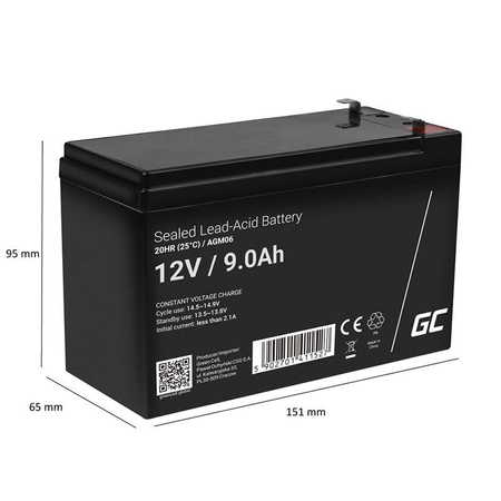 Green Cell - AGM VRLA 12V 9Ah maintenance free battery for UPS