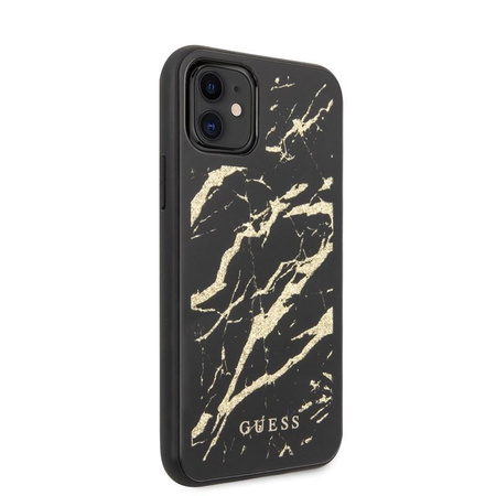 Guess Marble Glass Gold Glitter - pouzdro pro iPhone 11 (černé)