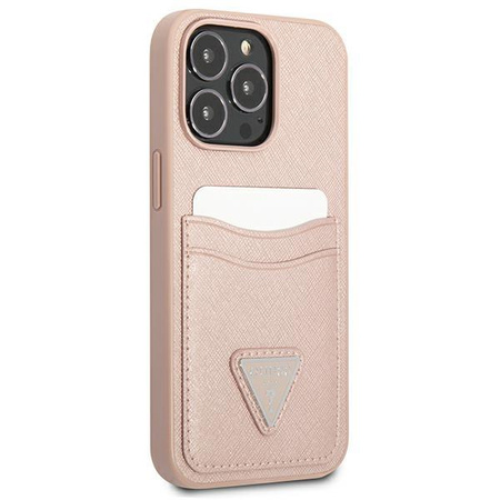 Guess Saffiano Double Card Triangle - iPhone 13 Pro Case (pink)