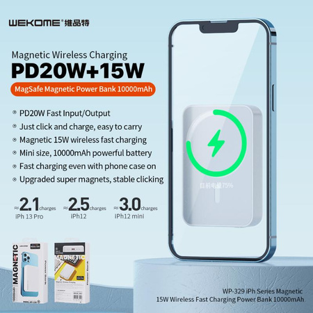 WEKOME WP-329 - Power banka indukční 10000 mAh Rychlé nabíjení PD 20W MagSafe (bílá)