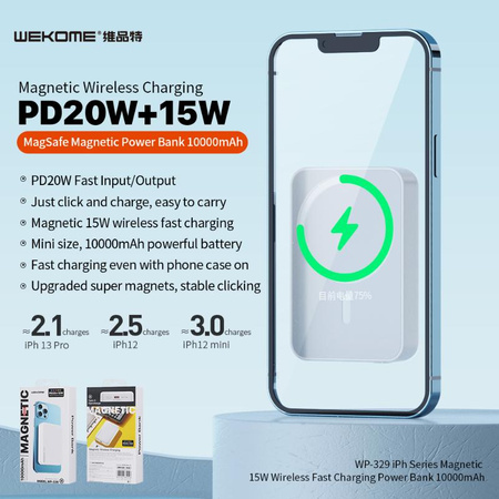 WEKOME WP-329 - Power bank inductive 10000 mAh Fast Charging PD 20W MagSafe (White)