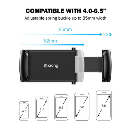 Crong Universal Smart Car Holder - Support de voiture universel pour téléphone 4"-6.5" (noir)