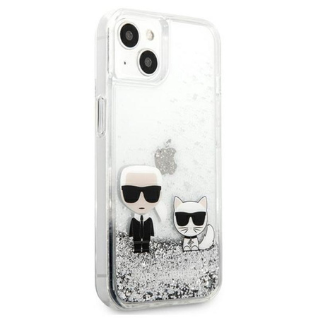 Karl Lagerfeld Liquid Glitter Karl & Choupette - pouzdro pro iPhone 13 (stříbrné)