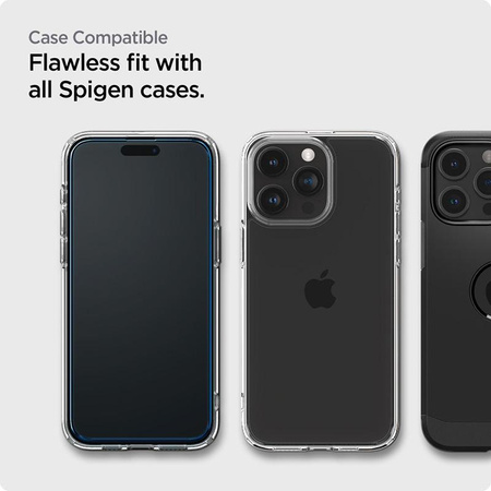 Spigen Alm Glass FC 2er-Pack - Gehärtetes Glas für iPhone 15 Pro 2 Stück (schwarzer Rahmen)