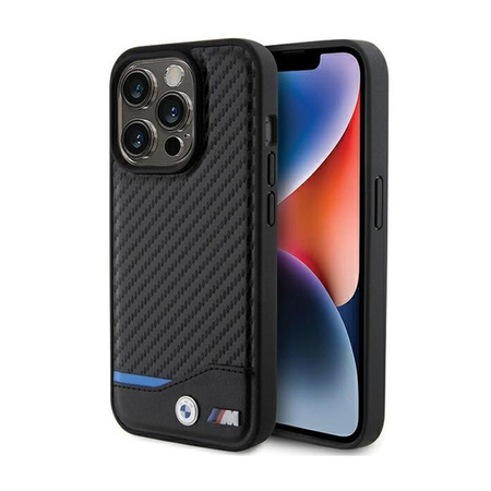 BMW Leather Carbon Blue Line MagSafe - iPhone 15 Pro Case (black)
