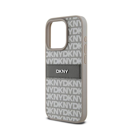 DKNY Bőr mono csíkos és fém logóval - iPhone 15 Pro Max tok (bézs)