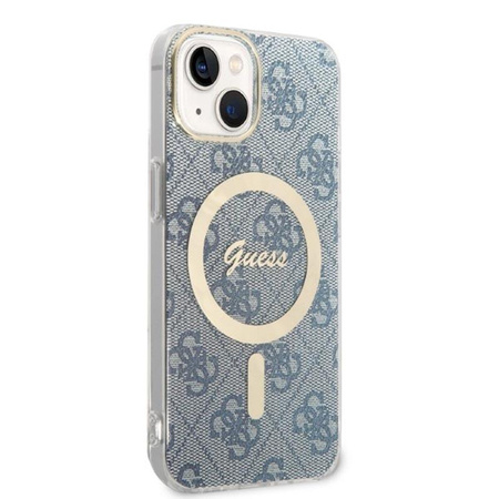 Guess Bundle Pack MagSafe 4G - MagSafe iPhone 14 Plus Tasche + Ladegerät-Set (blau/gold)