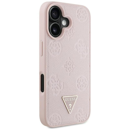Guess Grained Hot Stamp Peony Triangle Logo MagSafe - pouzdro pro iPhone 16 (růžové)