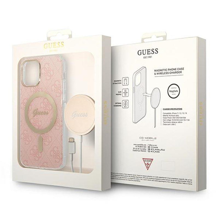 Guess Bundle Pack MagSafe 4G - pouzdro MagSafe pro iPhone 12 / iPhone 12 Pro + sada nabíječky (růžová/zlatá)