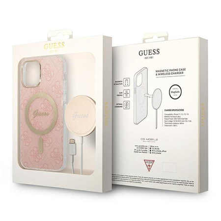 Guess Bundle Pack MagSafe 4G - MagSafe iPhone 12 / iPhone 12 Pro Tasche + Ladegerät Set (rosa/gold)