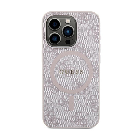 Guess 4G Collection bőr fém logós MagSafe - iPhone 15 Pro tok (rózsaszín)