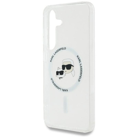 Karl Lagerfeld Button Karl & Choupette Heads s potiskem loga MagSafe - pouzdro pro Samsung Galaxy S25+ (bílé)