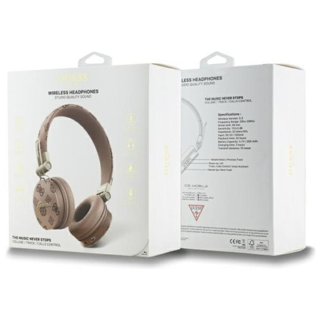 Guess Peony Script Round Shape - Wireless Over-Ear Bluetooth ENC Headphones (Brown)