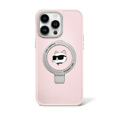 Karl Lagerfeld Ring Stand Choupette Head MagSafe - Coque iPhone 15 Pro Max (rose)