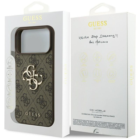 ETUI DO IPHONE 17 PRO MAX GUESS BRĄZOWE ELEGANCKIE MODNE CASE PLECKI