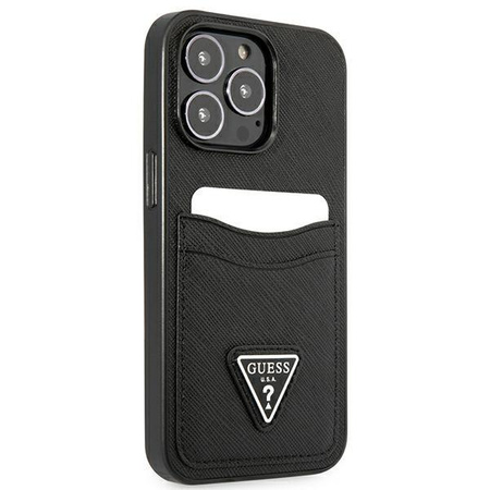 Guess Saffiano Double Card Triangle - Étui iPhone 13 Pro Max (noir)