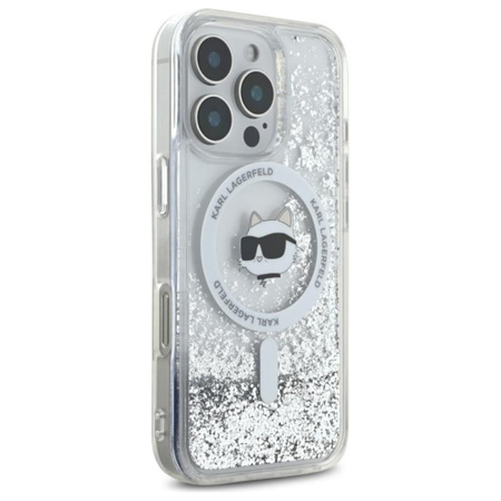 Karl Lagerfeld Liquid Glitter Choupette Head MagSafe - Pouzdro pro iPhone 16 Pro (průhledné)