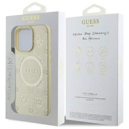 Guess Saffiano Peony Classic Logo MagSafe – Pouzdro pro iPhone 16 Pro Max (zlaté)
