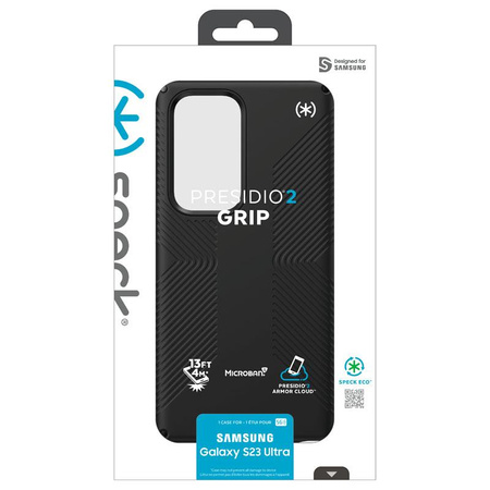 Speck Presidio2 Grip - Rutschfestes Gehäuse für Samsung Galaxy S23 Ultra (Schwarz/Schwarz/Weiß)