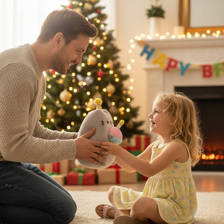 Pusheen - Plyšové zvířátko s narozeninovou čepicí a dortem o průměru 24 cm