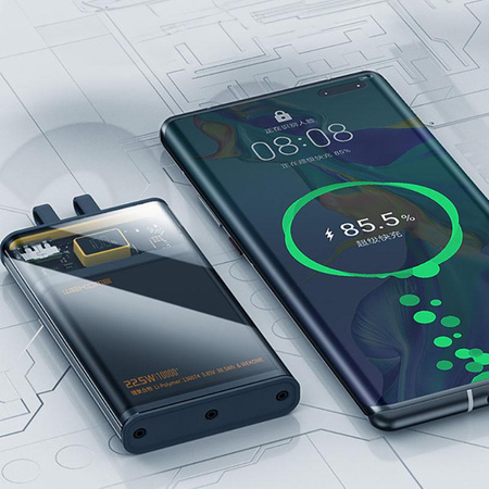 WEKOME WP-323 Vanguard Series - Power banka 10000 mAh Super nabíjení s vestavěným kabelem USB-C a Lightning PD 20W + QC 22,5W (černá / průhledná)