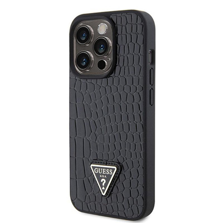 Guess Croco Triangle Metal Logo - pouzdro pro iPhone 15 Pro (černé)