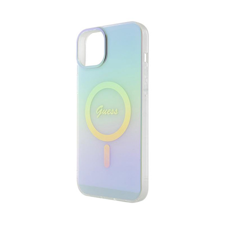 Guess IML Iridescent MagSafe - pouzdro pro iPhone 15 Plus (tyrkysové)