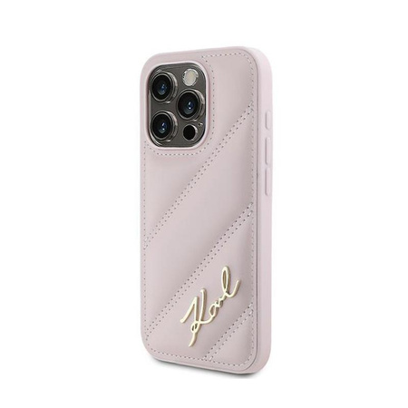 Karl Lagerfeld Diagonal Quilted Script - Coque iPhone 15 Pro Max (rose)