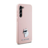 Karl Lagerfeld szilikon Choupette fém kitűző - Samsung Galaxy S24+ tok (rózsaszín)