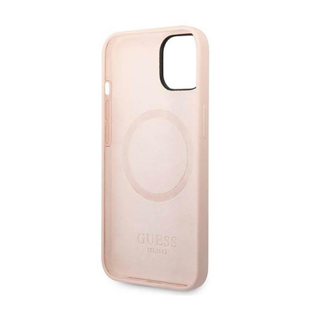 Guess Silikonové pouzdro MagSafe s logem - iPhone 14 (růžové)