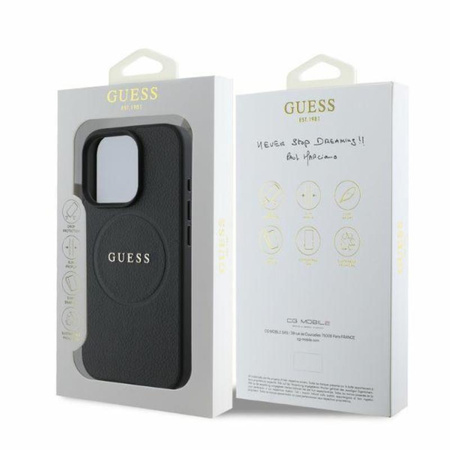 Guess Anneau Grainé MagSafe - Étui iPhone 16 Pro Max (noir)