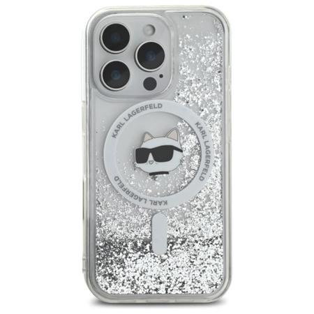 Karl Lagerfeld Liquid Glitter Choupette Head MagSafe - Hülle für iPhone 16 Pro (transparent)