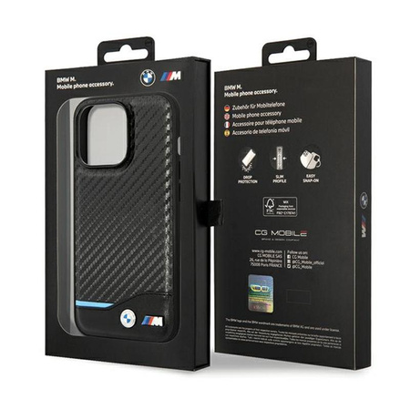 BMW Leather Carbon Blue Line - Coque pour iPhone 13 Pro Max (Noir)