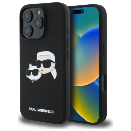 Karl Lagerfeld Silikon Doppelköpfe drucken MagSafe - iPhone 16 Pro Max Hülle (schwarz)