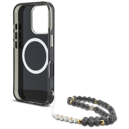 Guess Palm Trees Triangle Pearl Strap MagSafe - Case for iPhone 16 Pro Max (black)