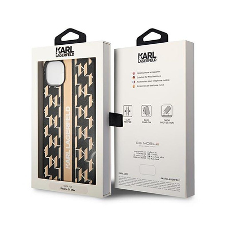 Karl Lagerfeld Monogram Stripe - pouzdro pro iPhone 14 Plus (hnědé)