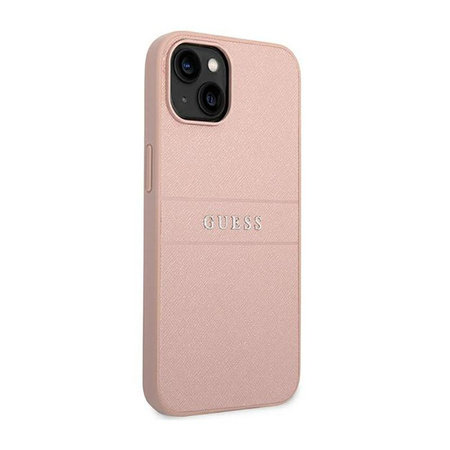 Guess Saffiano Metal Logo Stripes - iPhone 14 Plus Case (pink)