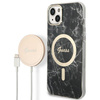 Guess Bundle Pack MagSafe IML Marble - pouzdro MagSafe pro iPhone 14 Plus + sada nabíječky (černá/zlatá)