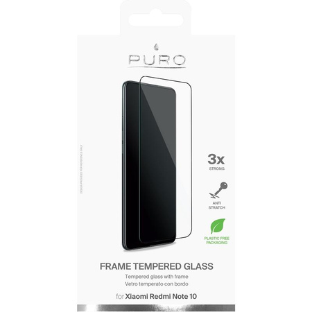 PURO Frame Tempered Glass - Tempered screen protection glass for Xiaomi Redmi Note 10 (black frame)