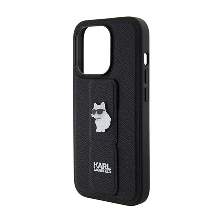 Karl Lagerfeld Gripstand Saffiano Choupette Pins - pouzdro na iPhone 15 Pro (černé)