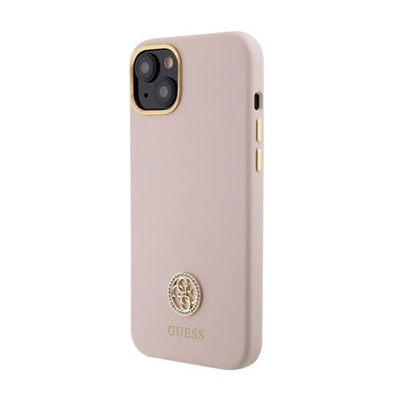 Silikonové pouzdro Guess Logo Strass 4G - iPhone 15 (růžové)