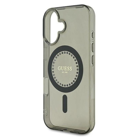 Guess IML Rhinestones MagSafe - pouzdro pro iPhone 16 (černé)