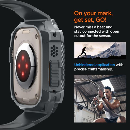 Spigen Rugged Armor Pro - Bracelet avec étui pour Apple Watch Ultra 49 mm (Gris foncé)