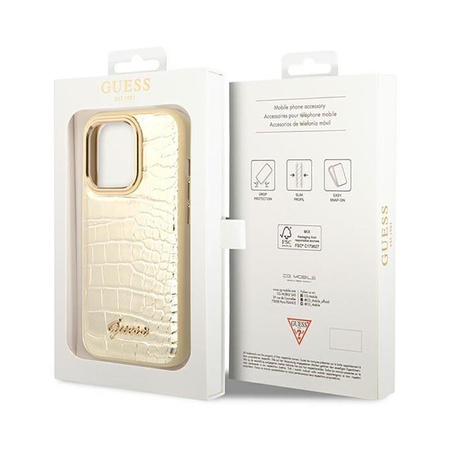 Guess Croco Collection - Coque pour iPhone 14 Pro Max (Or)