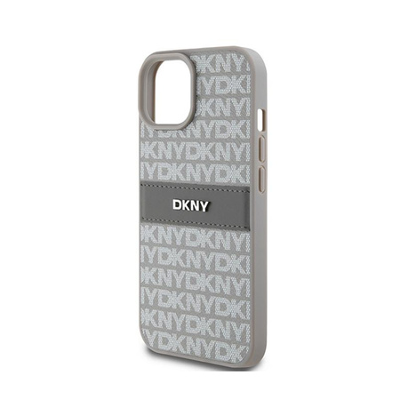 DKNY Étui en cuir monochrome avec logo en métal pour iPhone 15 / 14 / 13 (beige)