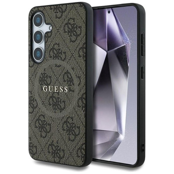 Guess bőr 4G színes gyűrűs klasszikus logós MagSafe - tok Samsung Galaxy S25 (barna)