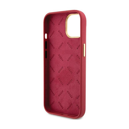 Guess szilikon script fém logó és keret - iPhone 15 tok (magenta)